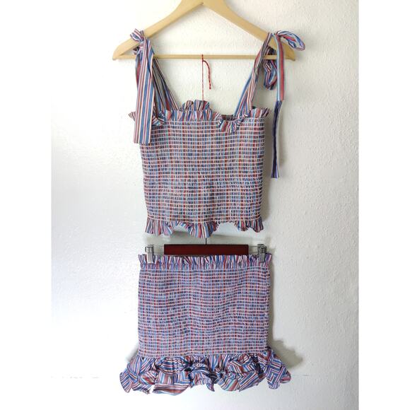 REVOLVE Petersyn Multicolor Sleeveless Square Neck Smocked Ruffle Skirt Set M/L - Picture 2 of 14